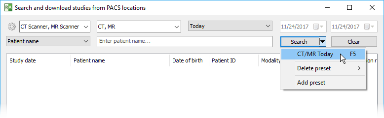 RadiAnt_DICOM_Viewer_PACS_search_presets_popup_menu